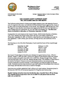 San Joaquin County Superior Court Closed One Day Per Month Superior